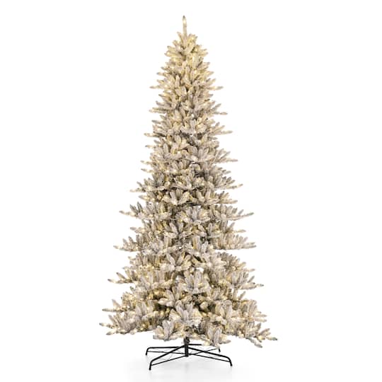 Glitzhome&#xAE; 11ft. Pre-Lit Flocked Slim Fir Artificial Christmas Tree, Warm White LED Lights